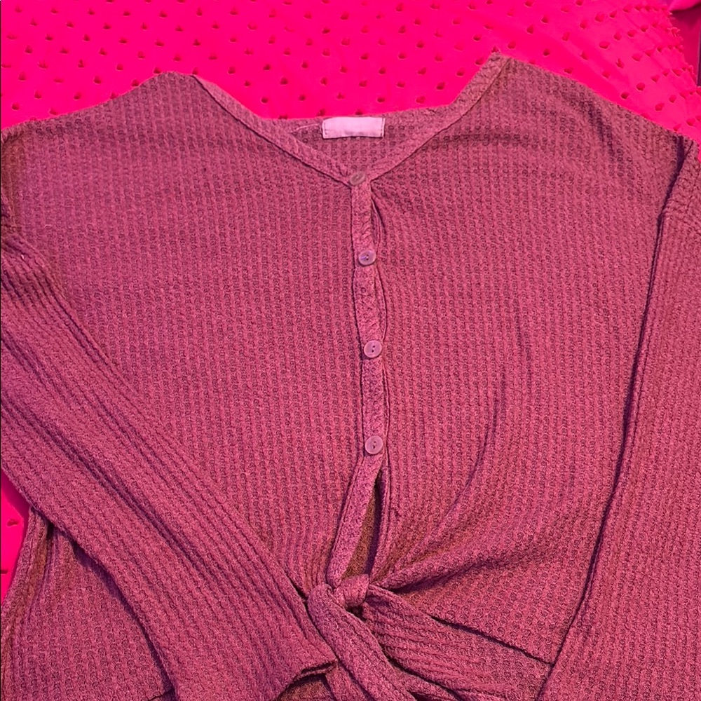 Sweater Project Red Ribbed Button Down Sweater
